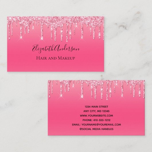 ピンクドリップグリッターガーリートレンディーシックモダンバス 名刺 (正面/裏面)