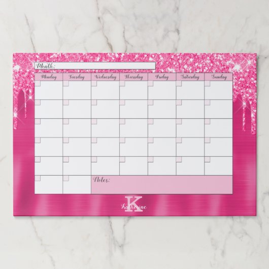 ピンクドリップスGlam Monogram Name Desk Calendar Pad ペーパーパッド (正面)