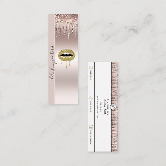 ピンクドリップフェイクグリッタードリップスメイクアップアーティスト スキニー名刺 (正面/裏面)