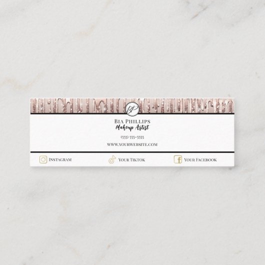 ピンクドリップフェイクグリッタードリップスメイクアップアーティスト スキニー名刺 (裏面)
