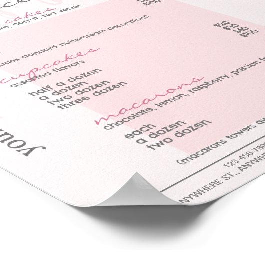 ピンクドリップメニューベーカリー価格表 ポスター (角)