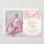 ピンクドリームキャッチャースランバーパーティー誕生日スリープバー 招待状 (正面)