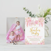 ピンクドリームキャッチャースランバーパーティー誕生日スリープバー 招待状 (スタンド正面)