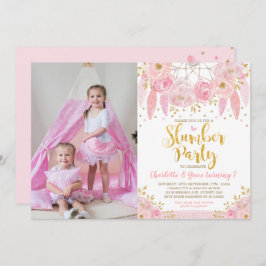 ピンクドリームキャッチャースランバーパーティー誕生日スリープバー 招待状