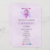 ピンクドリームキャッチャー紫の水彩誕生日パーティー 招待状 (正面/裏面)