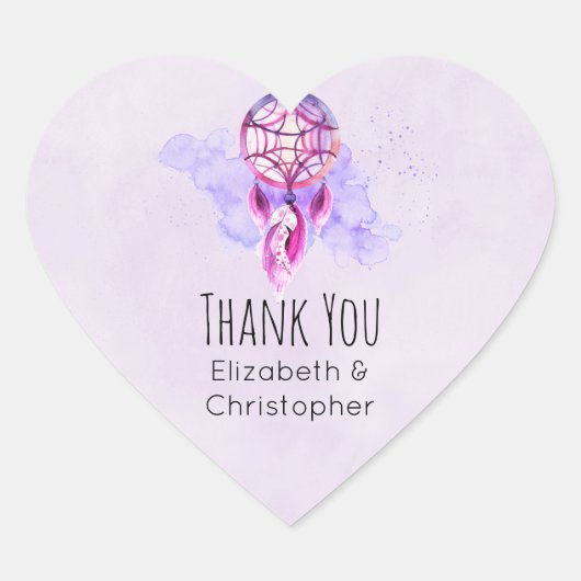 ピンクドリームキャッチャー紫の痛み（ばちゃばちゃ）跳ねるありがとう ハートシール (正面)