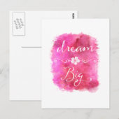 ピンクドリームビッグ感動的ウォーターカラー引用文 ポストカード (正面/裏面)