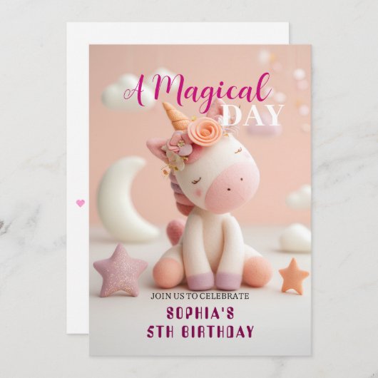 ピンクドリームユニコーンパーティー 招待状 (正面/裏面)