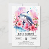 ピンクドルフィンお洒落ズ海アドベンチャー誕生日 招待状 (正面)