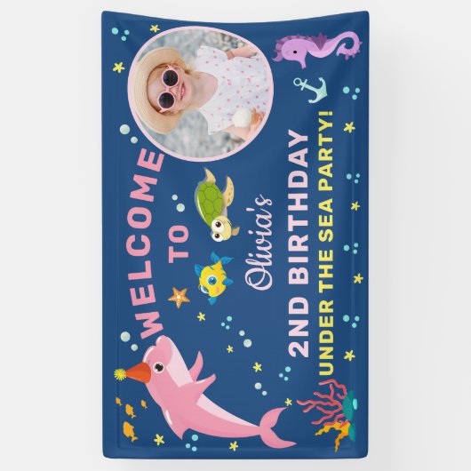 ピンクドルフィンアンダーザシー誕生日フォトウェルカム 横断幕 (縦)