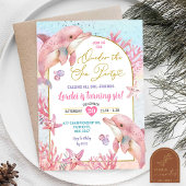 ピンクドルフィンズシーパーティーファースト誕生日ガール 招待状