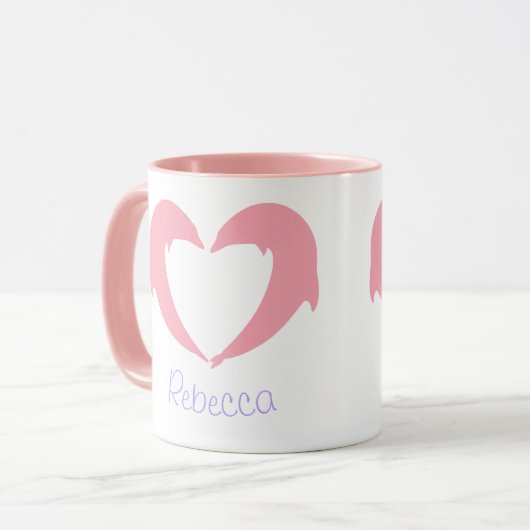 ピンクドルフィンハートシルエットツートーンコーヒーマグ マグカップ (正面左)