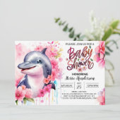 ピンクドルフィンプリンセスベビーシャワー招待状 招待状 (スタンド正面)