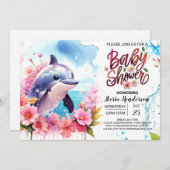 ピンクドルフィンベビーシャワー 招待状 (正面/裏面)