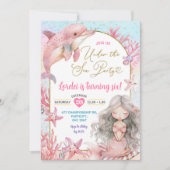 ピンクドルフィンマーメイドシーパーティー誕生日 招待状 (正面)