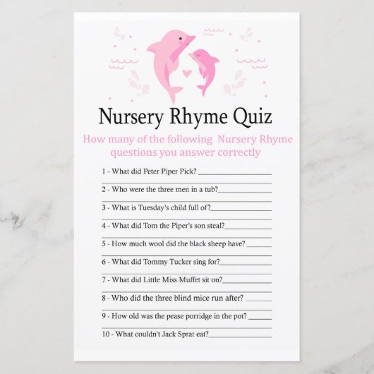 ピンクドルフィン子供部屋ライムクイズベビーシャワーゲーム (正面)