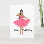 ピンクドレスとサングラスハッピーバースデーの女性 カード (正面)