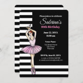 ピンクドレスとポインテシューズ付きバレリーナ 招待状 (正面/裏面)