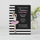 ピンクドレスとポインテシューズ付きバレリーナ 招待状 (スタンド正面)