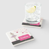 ピンクドレスとポインテトーシューズ付きバレリーナ ストーンコースター (横)