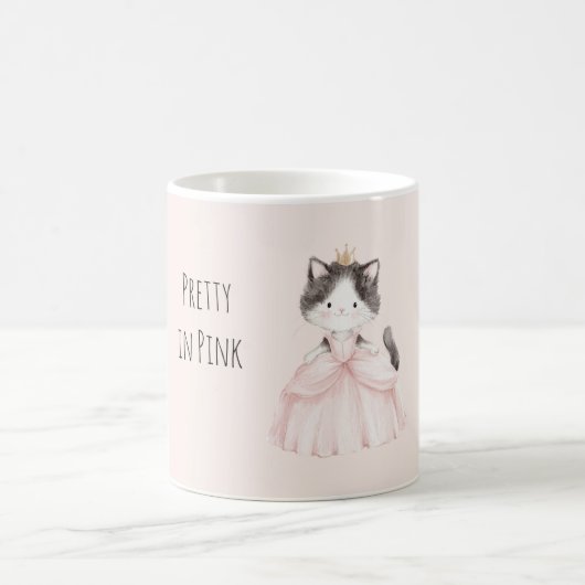ピンクドレスと王冠の可愛い子猫 コーヒーマグカップ (中央)