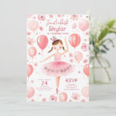 ピンクドレスのバレリーナフローラバルーン誕生日 招待状 (スタンド正面)