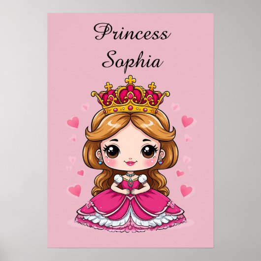 ピンクドレスの可愛いキャラクター王女さま 👑 ポスター (正面)
