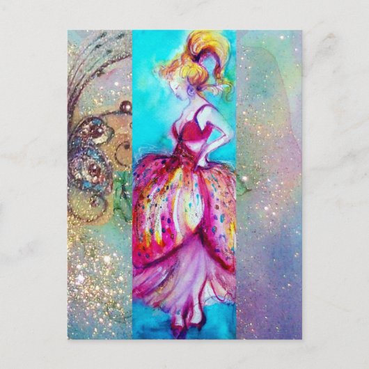 ピンクドレスの美しい/魔法蝶の植物 ポストカード (正面)