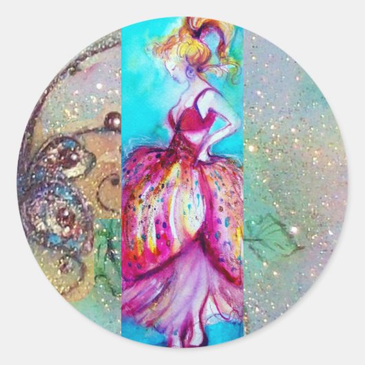 ピンクドレスの美しい/魔法蝶の植物 ラウンドシール (正面)