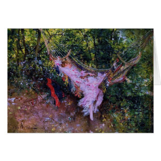 ピンクドレスを着たハンモックの女性