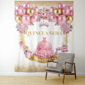 ピンクドレスキンセアニラバックドロップグリッターバルーン タペストリー (インサイチュ)