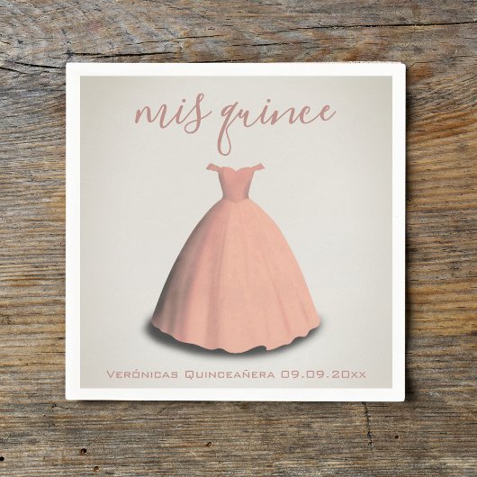 ピンクドレスキンセアニラmis quinceテーブルデコル スタンダードカクテルナプキン