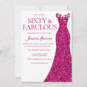 ピンクドレスシックス&ファブラス60誕生日 招待状 (正面)