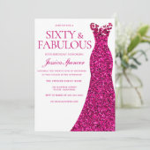 ピンクドレスシックス&ファブラス60誕生日 招待状 (スタンド正面)
