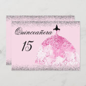 ピンクドレスシルバー紙吹雪キンセアニェラ招待 招待状 (正面/裏面)