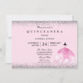 ピンクドレスシルバー紙吹雪キンセアニェラ招待 招待状 (裏面)