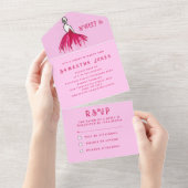 ピンクドレススウィート16フローラガーリー16エレガント A オールインワン招待状 (貼ってはがせる)