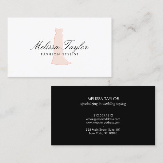 ピンクドレススケッチファッションスタイリストブティック 名刺 (正面/裏面)