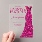 ピンクドレスセブン&ファブラス70誕生日 アクリル招待状 (インサイチュ (ポータブル))