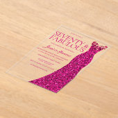 ピンクドレスセブン&ファブラス70誕生日 アクリル招待状 (レイダウン)