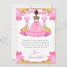 ピンクドレスダークスキンプリンセス誕生日 サンキューカード