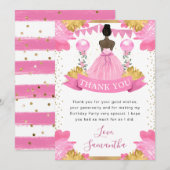 ピンクドレスダークスキンプリンセス誕生日 サンキューカード (正面/裏面)