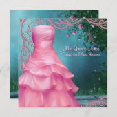 ピンクドレスティール（緑がかった色）ブルーピンクローズキンセアニェラ 招待状 (正面/裏面)
