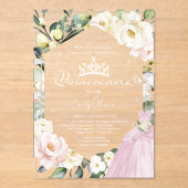 ピンクドレスバタフライフローラキンセアニラスペインの アクリル招待状 (正面)