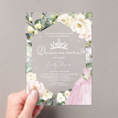 ピンクドレスバタフライフローラフレームキンセアニラ アクリル招待状 (インサイチュ (ポータブル))