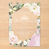 ピンクドレスバタフライフローラフレームキンセアニラ アクリル招待状 (正面)