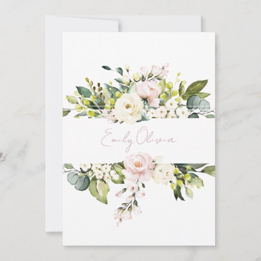 ピンクドレスバタフライボホフローラフレームキンセアニラ 招待状 (裏面)