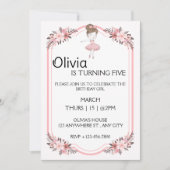 ピンクドレスバースデーパーティーのバレリーナガール 招待状 (正面)