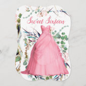 ピンクドレスパーソナライズされたSweet sixteen招待状 招待状 (正面/裏面)