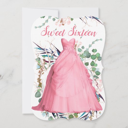 ピンクドレスパーソナライズされたSweet sixteen招待状 招待状 (正面)
